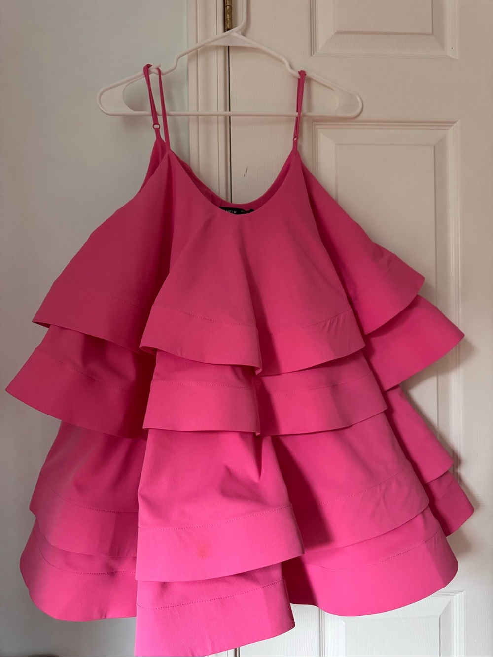 Bright Pink Tiered Ruffle Spaghetti Strap Dress SM